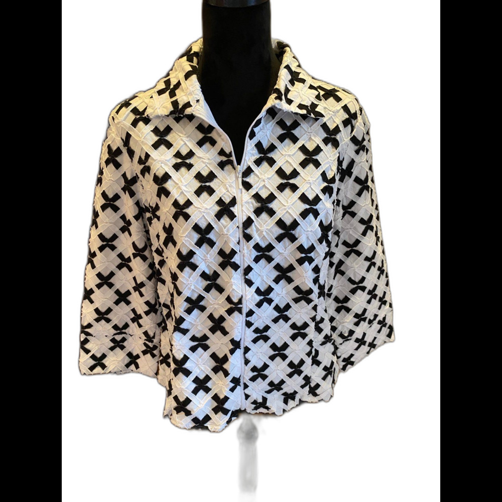 Rafael Jacket Womens Sz 14‎ Black & White Geometric Pattern Zipper Front Stylish